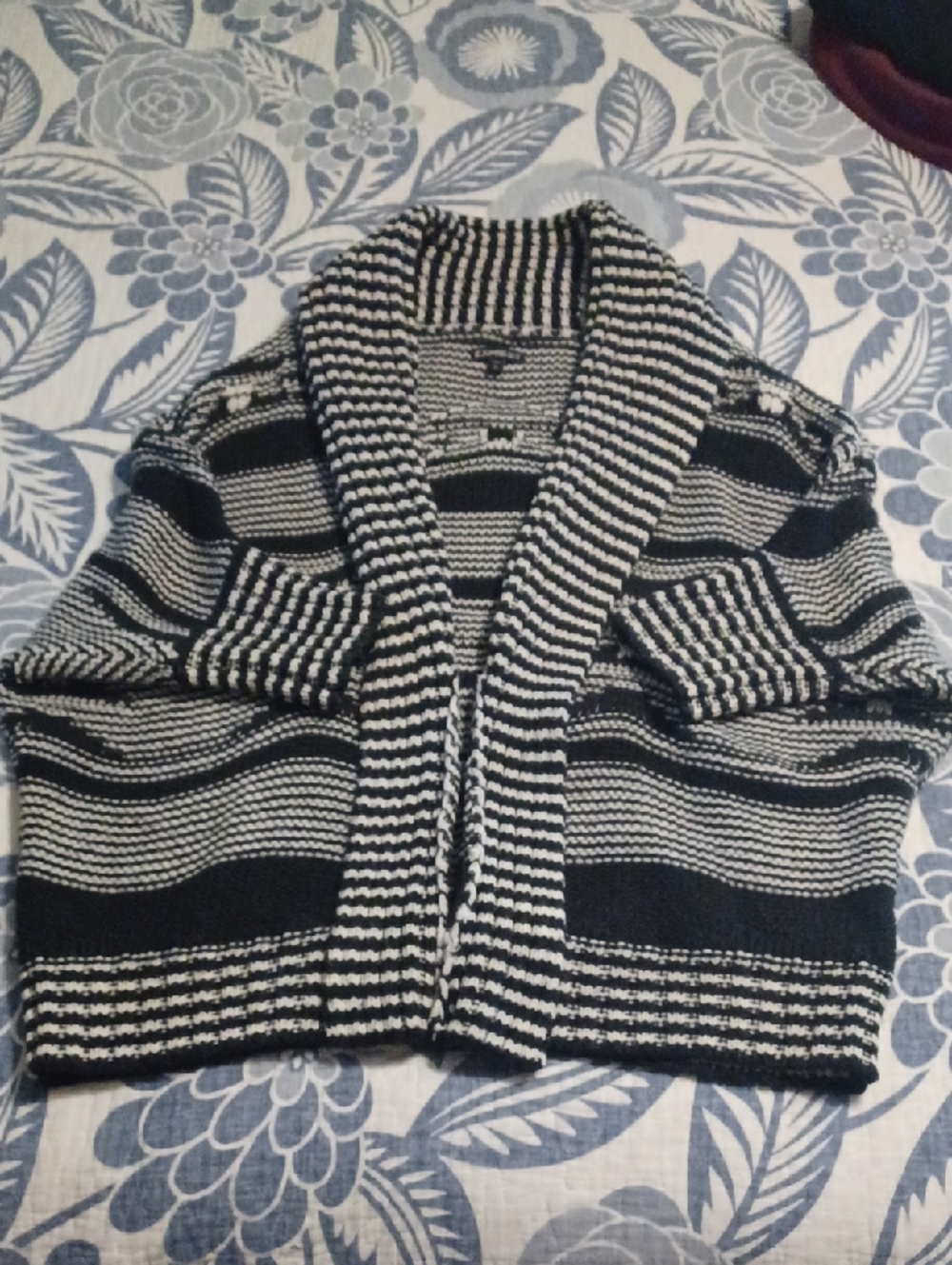 Express Black & White Striped Shawl Knit Cardigan Medium Aztec Native Patterns